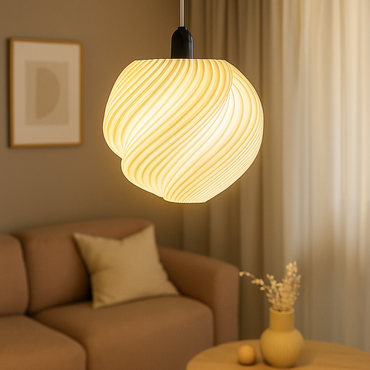 luminária pendente espiral acesa